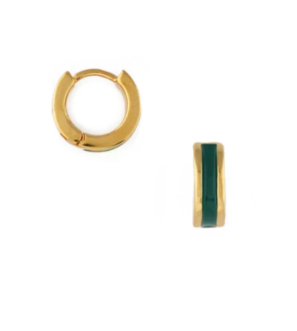 Emerald Green Enamel Inlay Huggie Hoops