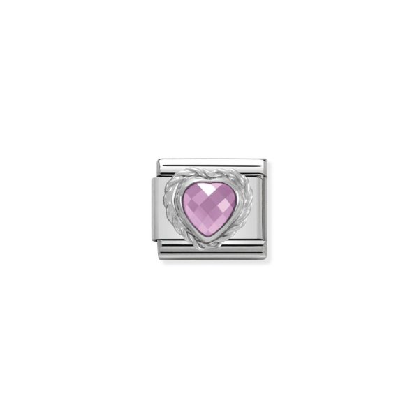 FACETED HEART Pink Twisted Setting Silver