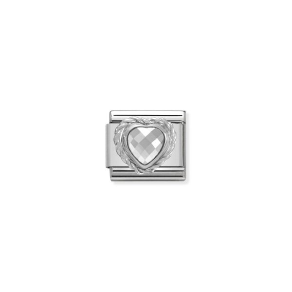 FACETED HEART White Twisted Setting Silver