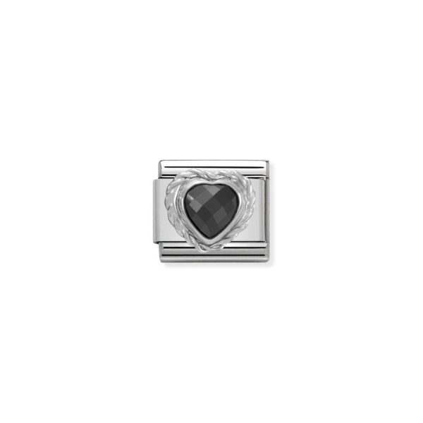 FACETED HEART Black Twisted Setting Silver