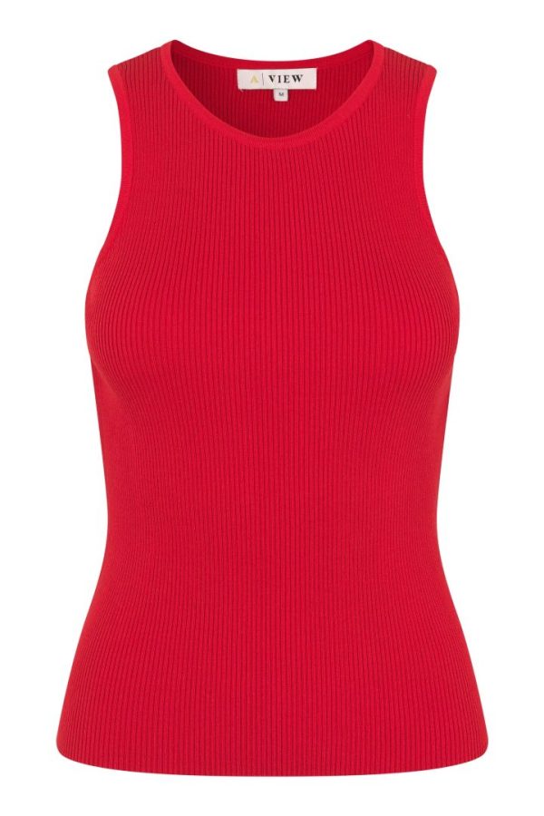 Rib Knit Tank Top Red