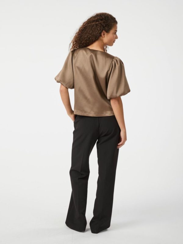 Aisa Dull Satin Blouse Dark Taupe - Bilde 4