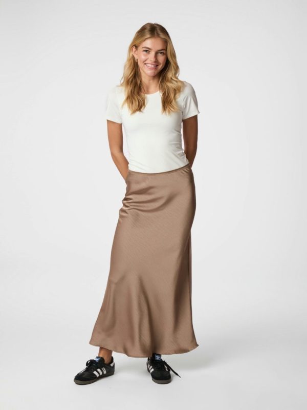 Vicky Heavy Sateen Skirt Dark Taupe - Bilde 3