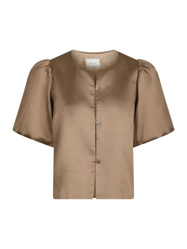 Aisa Dull Satin Blouse Dark Taupe