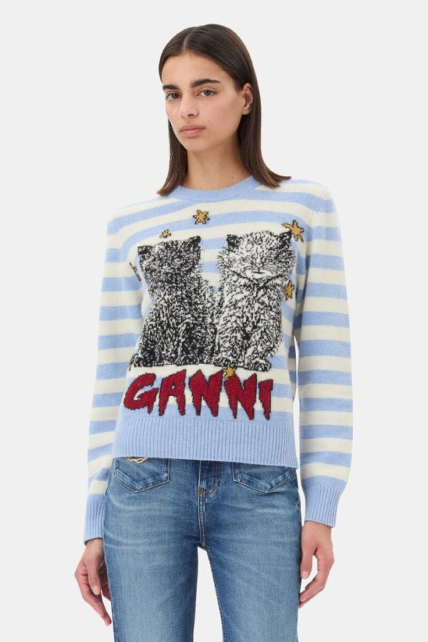 Strriped Graphic Wool Mix Cats Crewneck - Bilde 2